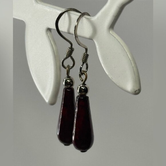Berry Red tear Drop Earrings - Picture 2 of 5